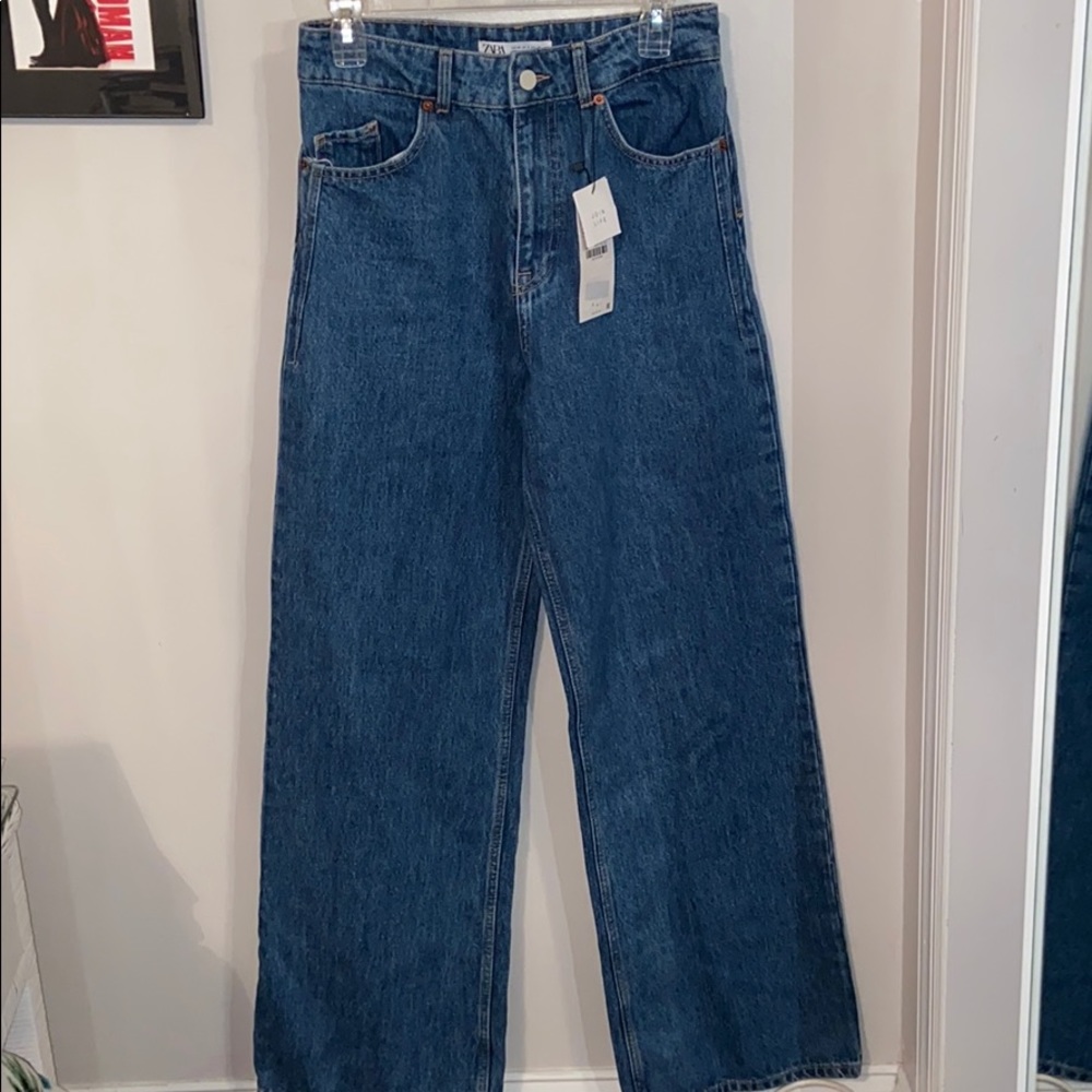 Zara Wide Leg Jeans - High Rise, Mid Wash (NWT)